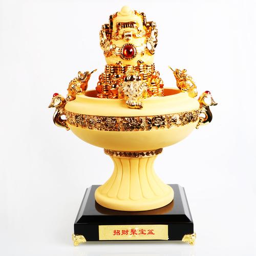 雅信树脂工艺品大号聚宝盆摆件 沙金工艺，开业乔迁送礼首选